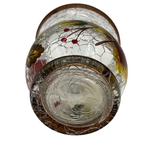 Autumn Oak Maple Leaf Crackle Glass Votive Candle Holder Vase Thanksgiving Decor - Picture 7 of 11